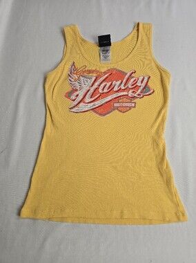 Harley-Davidson Yellow Ribbed Tank Top Panama City Beach Florida Women's M